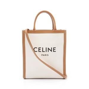 Celine Vertical Cabas Tote Bag Canvas Leather White Brown